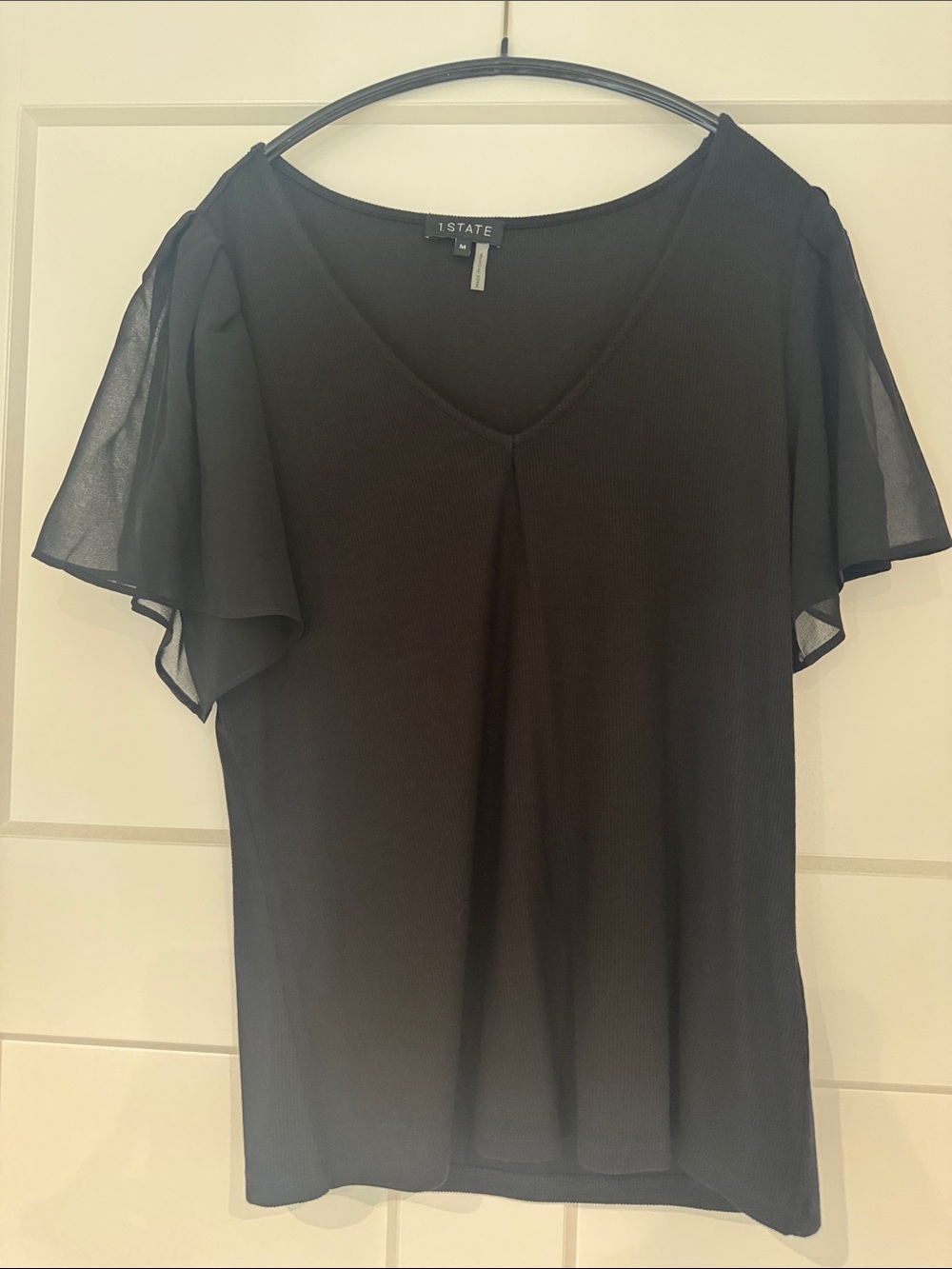 1. State Black V-Neck Chiffon Flutter Sleeve Top